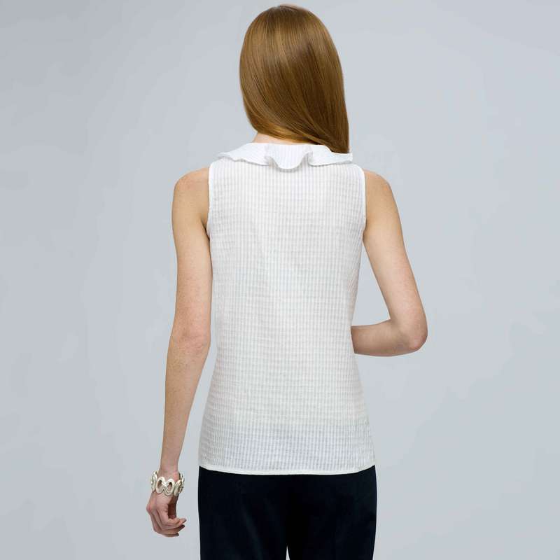 Sleeveless Ruffle Blouse., White, large image number 1